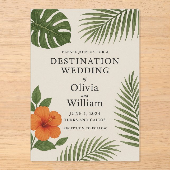 Tropical Destination Wedding Acrylic Invitations (Front)