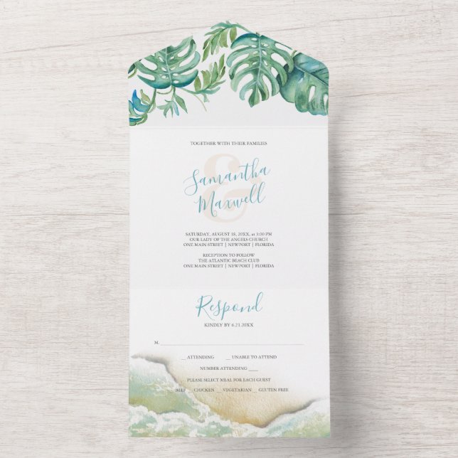 Tropical Destination Wedding All In One Invitation (Inside)