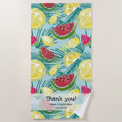 Tropical Destination Wedding Cute Fruits Custom Beach Towel