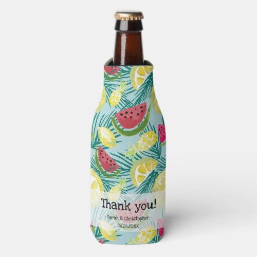 Tropical Destination Wedding Cute Fruits Custom Bottle Cooler