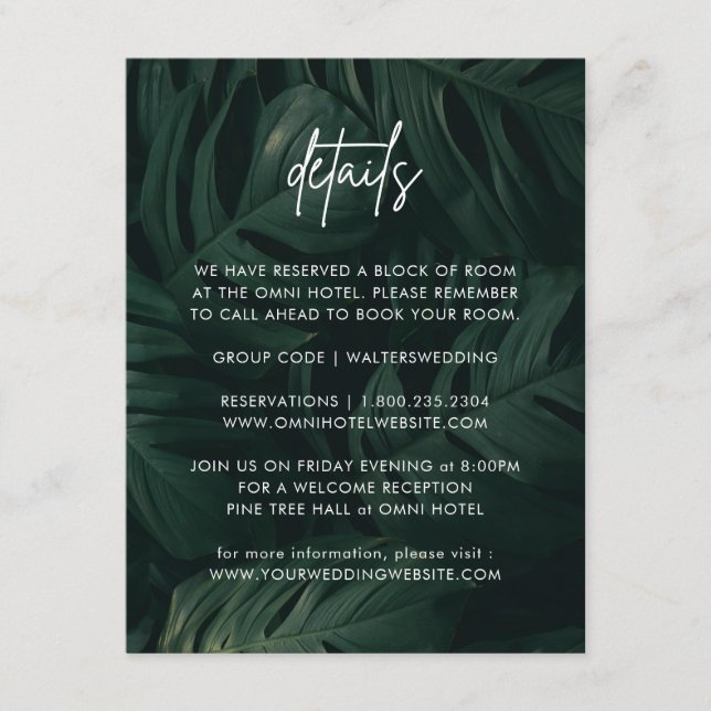 Tropical Destination Wedding Details  Enclosure Card (Front)