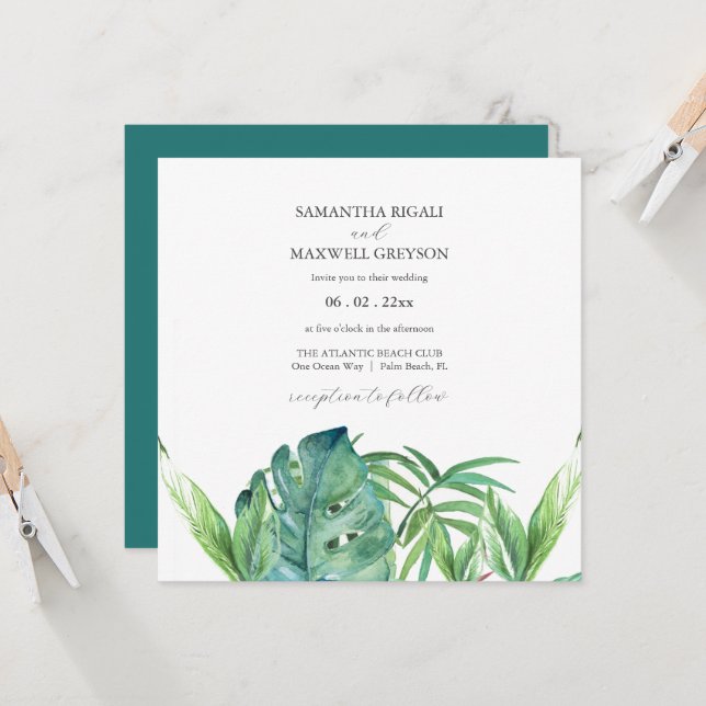 Tropical Destination Wedding Invitations Palm (Front/Back In Situ)