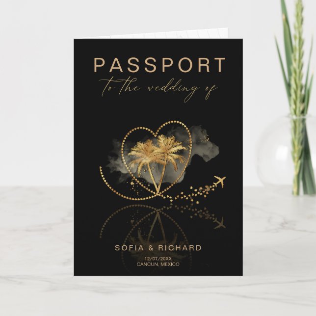 Tropical Destination Wedding  Passport QR Code Invitation (Front)