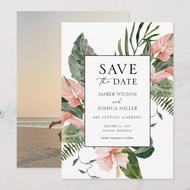 Tropical Destination Wedding Photo Save the Date Invitation (Front/Back)