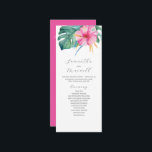 Tropical Destination Wedding Programs Pink Flowers<br><div class="desc">Looking for unique wedding program ideas? These Zazzle wedding programs feature a bold and colorful tropical design, showcasing a vibrant pink hibiscus flower with lush monstera palm leaves. Perfect for garden and destination weddings, this stylish program adds a botanical touch to your special day. Easily customize the template fields to...</div>