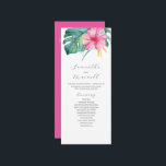 Tropical Destination Wedding Programs Pink Flowers<br><div class="desc">Looking for unique wedding program ideas? These Zazzle wedding programs feature a bold and colorful tropical design, showcasing a vibrant pink hibiscus flower with lush monstera palm leaves. Perfect for garden and destination weddings, this stylish program adds a botanical touch to your special day. Easily customize the template fields to...</div>
