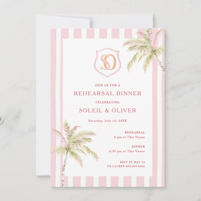 Tropical Destination Wedding Rehearsal Dinner Invitation (Front)