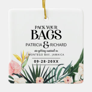 Tropical Destination Wedding Save The Date Ceramic Ornament