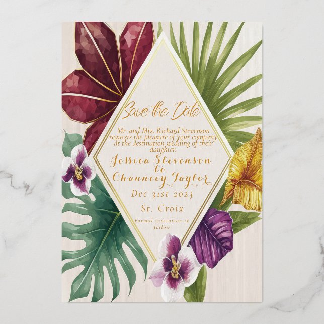 Tropical Destination Wedding Save the Date Foil Invitation (Front)