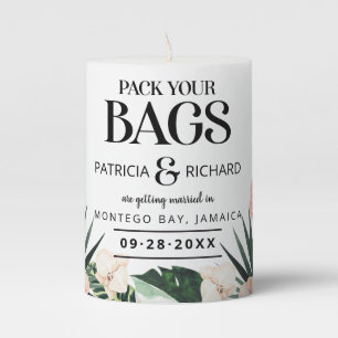 Tropical Destination Wedding Save The Date Pillar Candle