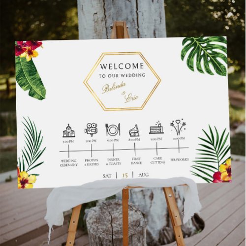 Tropical Destination Wedding Timeline Welcome Sign