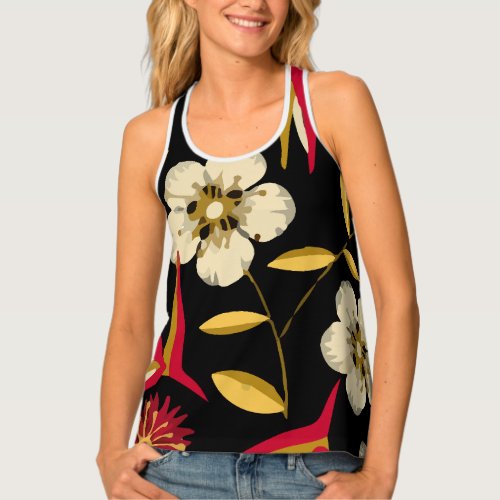 Tropical Detailed Embroidery Floral Design Tank Top