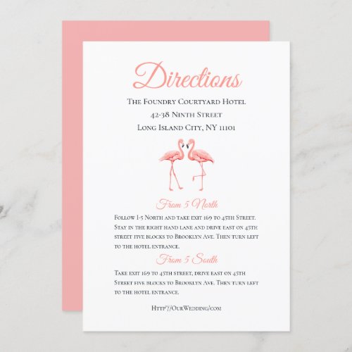 Tropical Details Directions Pink Flamingo Wedding Invitation