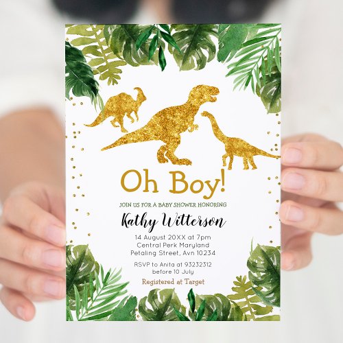 Tropical Dino oh baby baby shower invitation