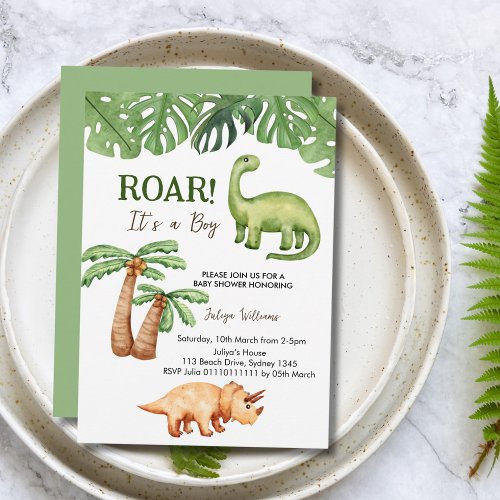 Tropical Dinosaur Boy Baby Shower Invitation