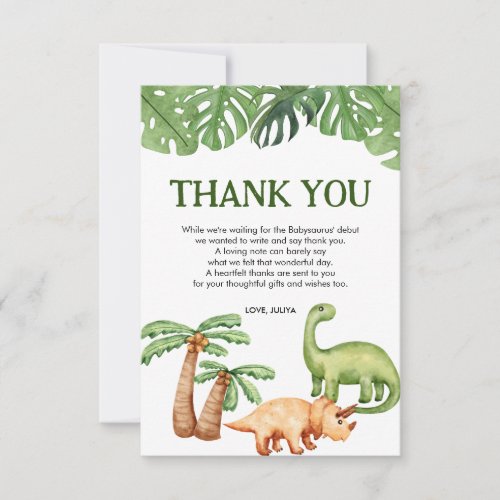 Tropical Dinosaur Boy Baby Shower Thank You Card