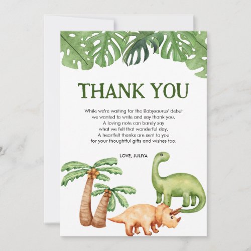 Tropical Dinosaur Boy Baby Shower Thank You Card