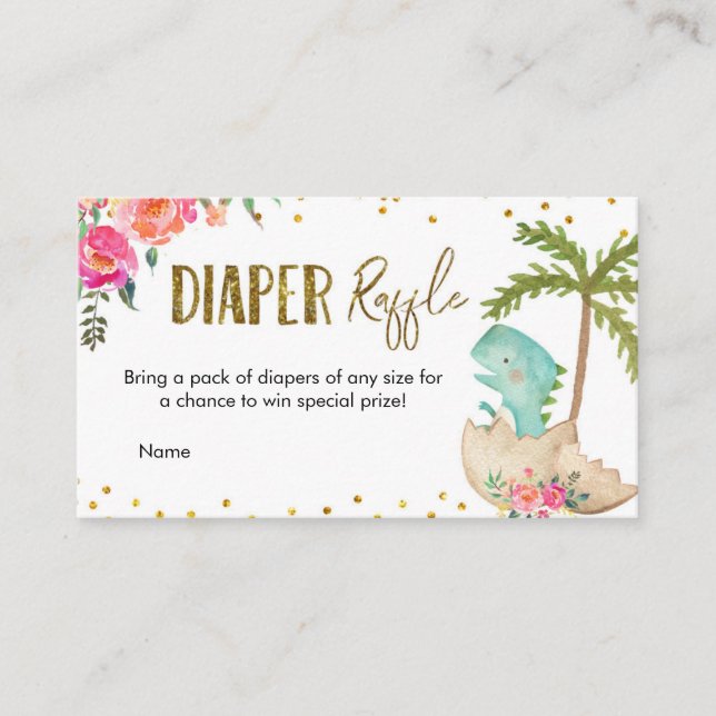 Tropical Dinosaur Diaper Raffle Enclosure Card (Front)