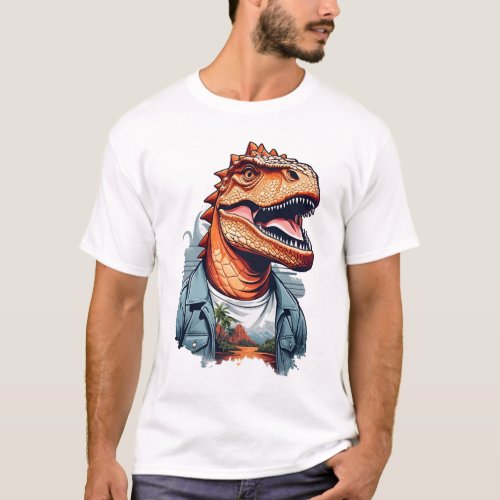 Tropical Dinosaur Rawr AI Art T_Shirt