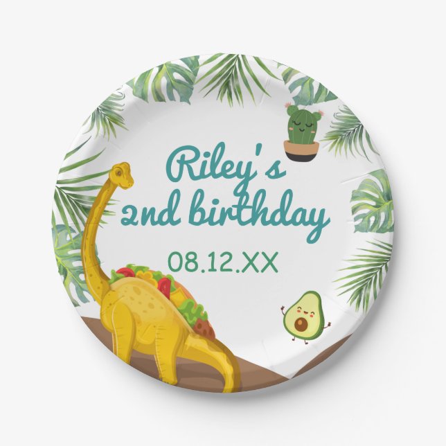 Tropical Dinosaur Tacos Tacosaurus Party Birthday  Paper Plates (Front)