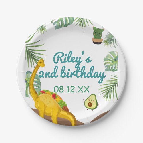 Tropical Dinosaur Tacos Tacosaurus Party Birthday  Paper Plates