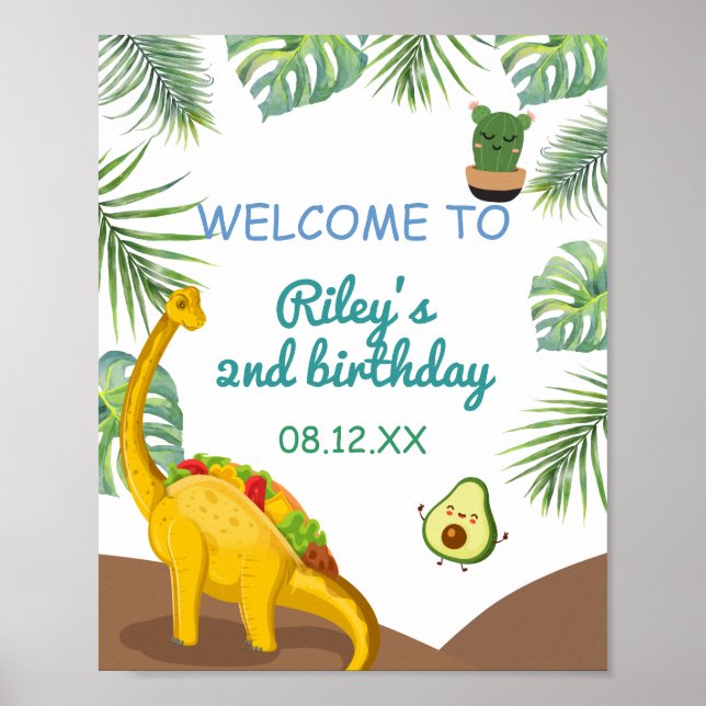 Tropical Dinosaur Tacos Tacosaurus Party Birthday Poster (Front)