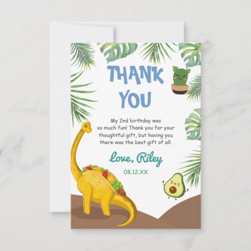 Tropical Dinosaur Tacos Tacosaurus Party Birthday Thank You Card