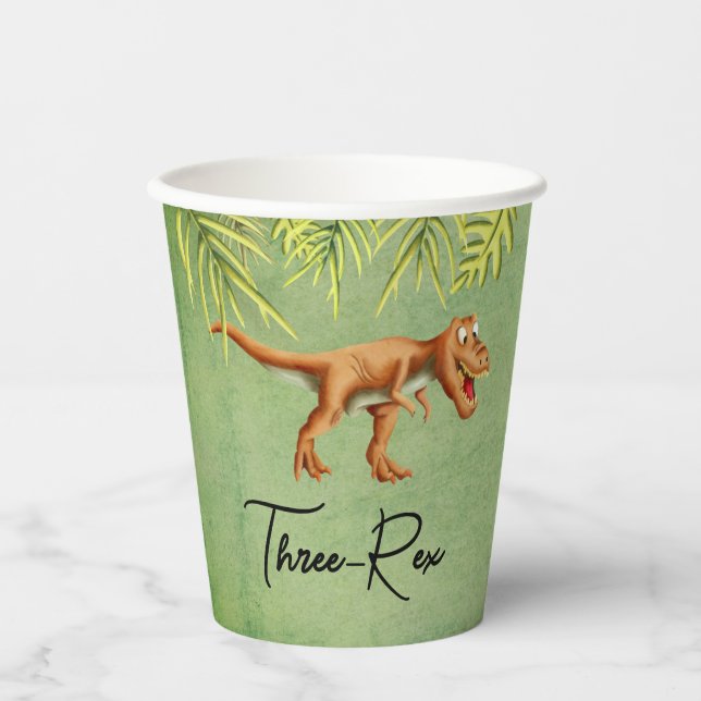 Tropical Dinosaur Three-Rex Birthday Paper Cups (Front)