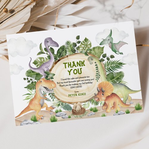 Tropical Dinosaurs Jungle Greenery Baby Shower Thank You Card