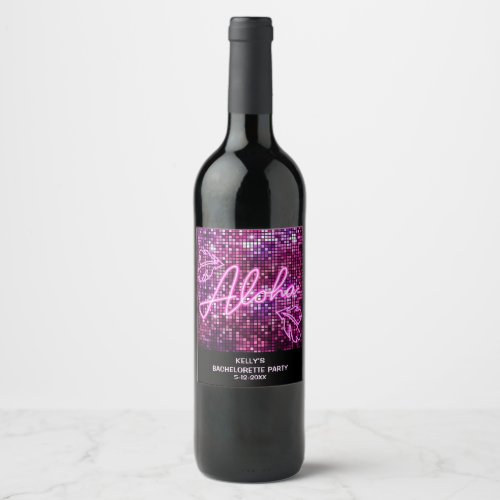 Tropical Disco Bachelorette Party Neon Wine Label