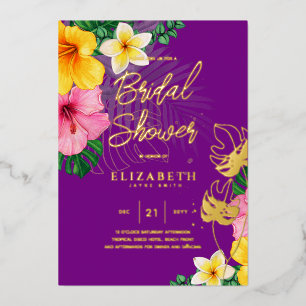 Tropical Disco BRIDAL SHOWER Gold Bling Leaves Foil Invitation