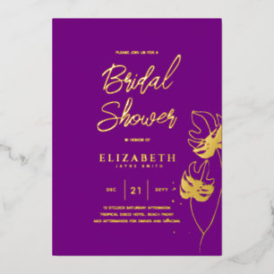 Tropical Disco BRIDAL SHOWER Gold Bling Leaves Foil Invitation