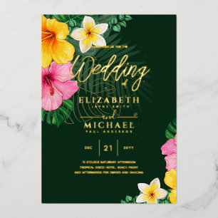 Tropical Disco Wedding Invitation Gold Green Foil Invitation