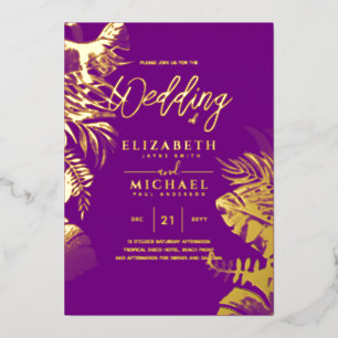 Tropical Disco Wedding Invitation Gold Magenta Foi Foil Invitation