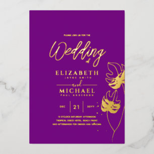 Tropical Disco Wedding Invitation Gold Magenta Foi Foil Invitation