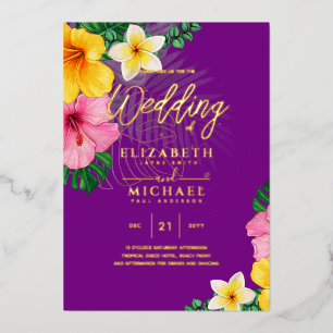 Tropical Disco Wedding Invitation Gold Magenta Foil Invitation