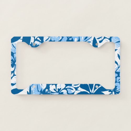 Tropical distressed blue floral license plate frame