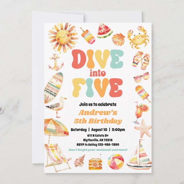 Tropical Dive into Five Pool Party Invitation (Front)