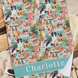 Tropical Dogs Colorful Summer Personalized Cute Beach Towel