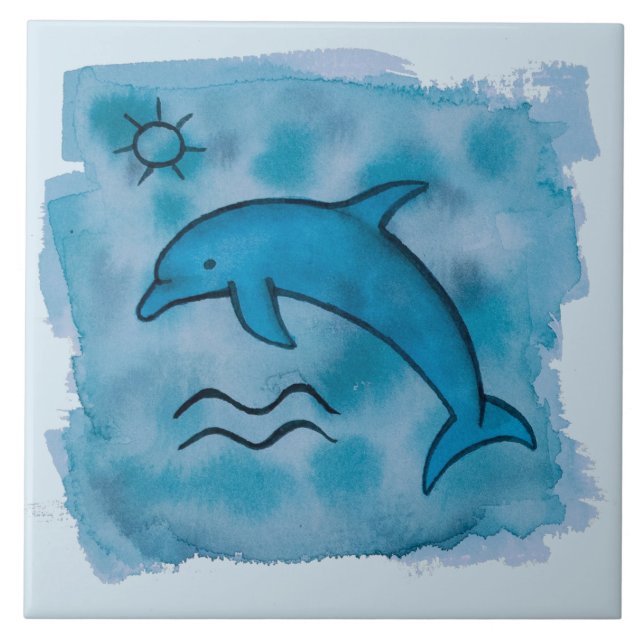 Tropical Dolphin Sea Life Ceramic Tile (Front)