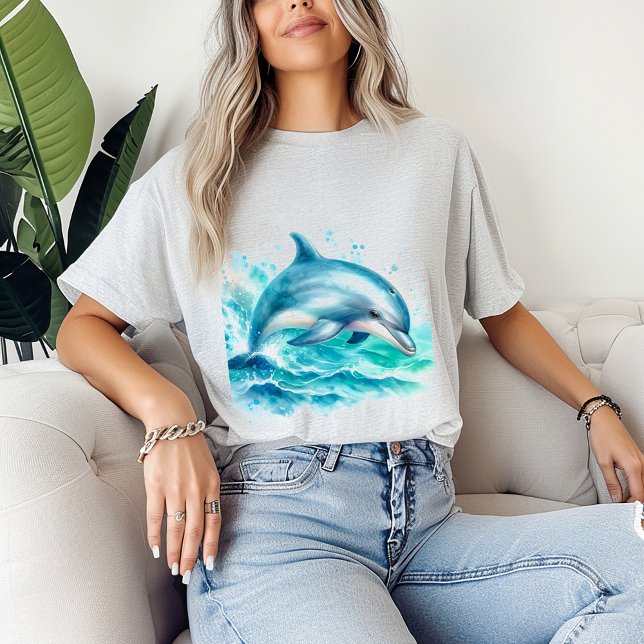 Tropical Dolphin Under the Sea Ocean Surfer Beach T-Shirt (Tropical Dolphin Under the Sea  Ocean Surfer Tee - Gender Neutral Coastal T-Shirt Beachwear Gift)