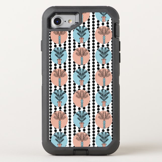 Tropical Doodle Palm Tree In Pots Dots Teal Otterbox iPhone Case (Back)