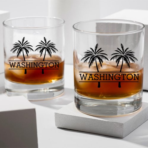Tropical Double Palm Tress with Custom Name Whiskey Glass