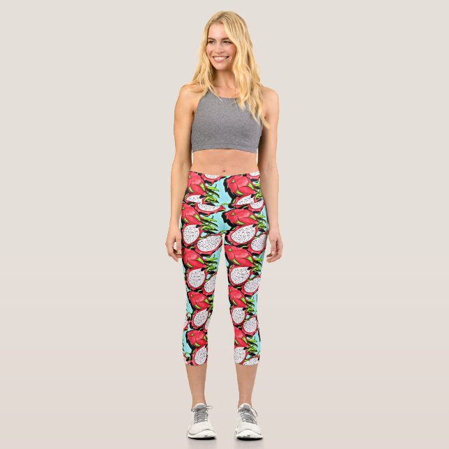 tropical dragon fruit capri leggings (Front)