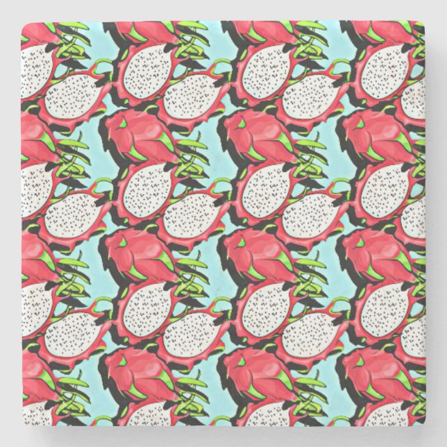 tropical dragon fruit stone coaster (Front)