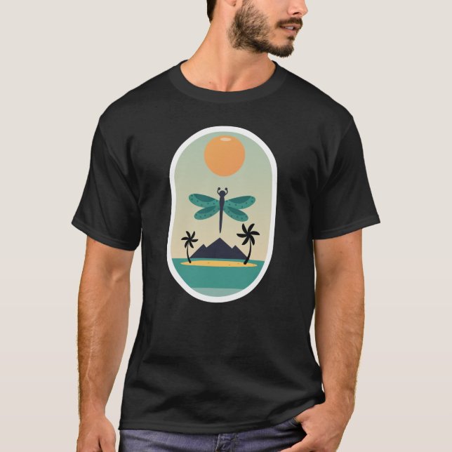 Tropical Dragonfly Sunset Retro Island Vibes T-Shirt (Front)