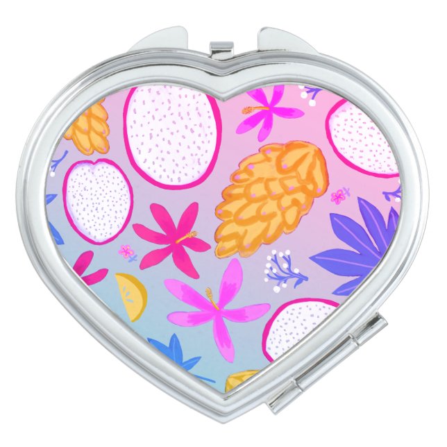 Tropical Dreams Dragonfruit Flowers Vivid Compact Mirror (Front)