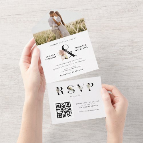 Tropical Dried Ampersand Photo QR Code Wedding All In One Invitation