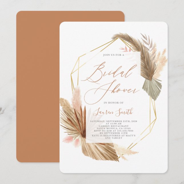Tropical dried foliage bridal shower invitation (Front/Back)