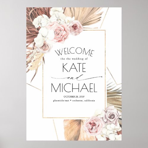 Tropical Dried Palm Leaf Boho Wedding Poster